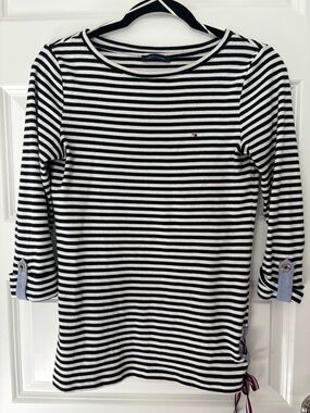 Tommy Hilfiger Striped Top Black White 3/4 Sleeve, Size S (See measurements)